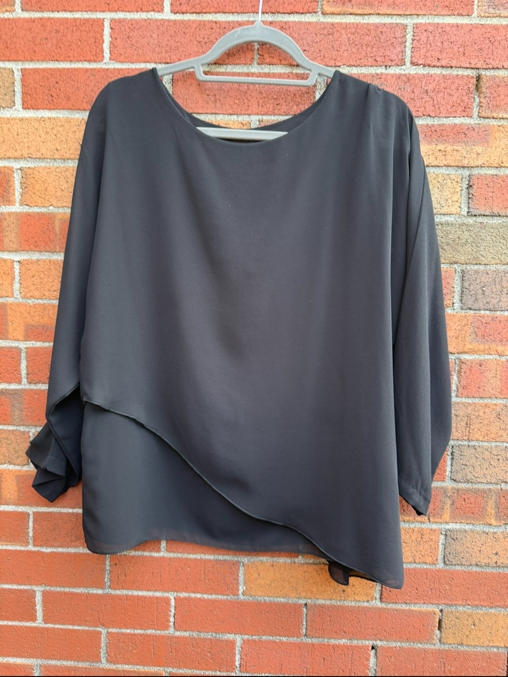 Made in Italy Black Layered Asymmetrical Chiffon Blouse